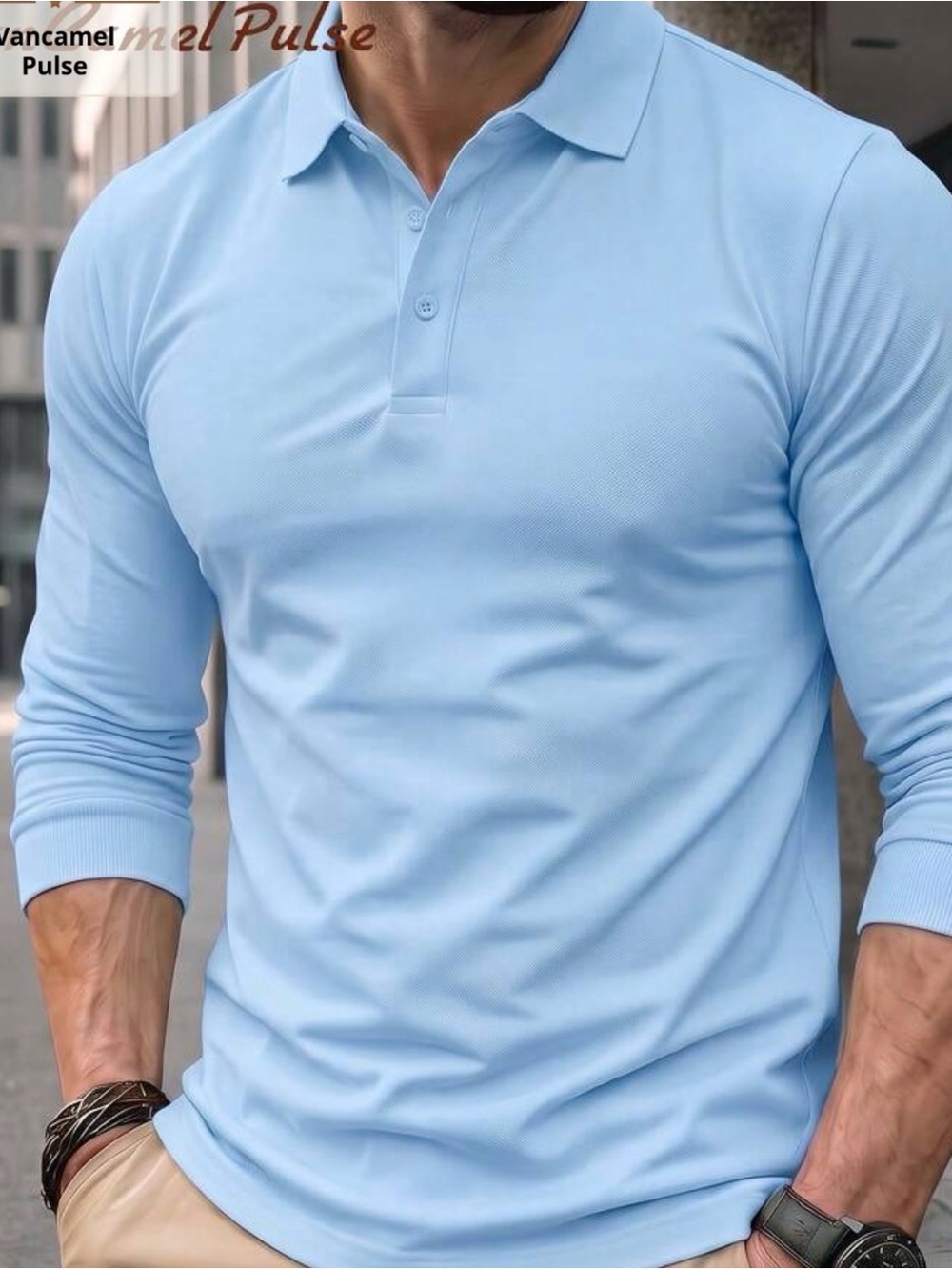 Men’s Light Blue Long Sleeve Polo